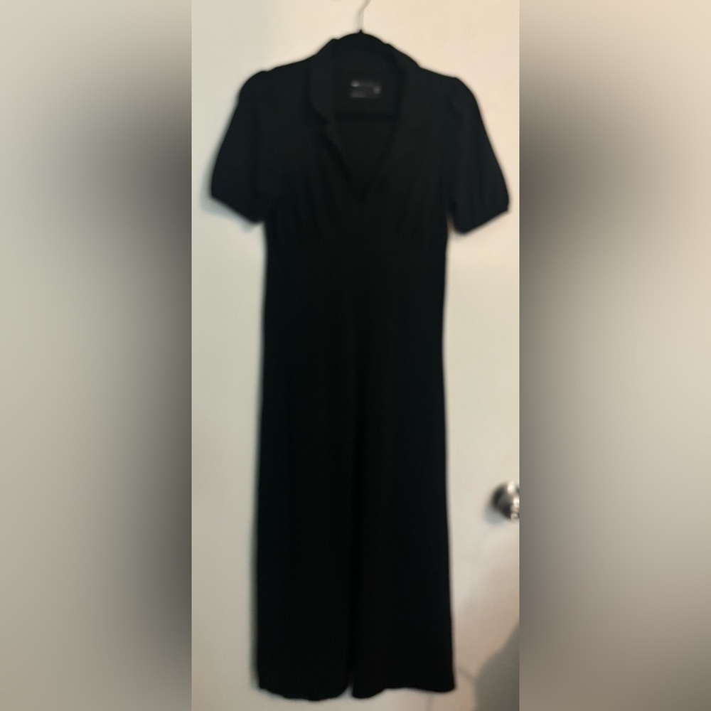 asos Designs Womens Sz 6 Black Midi Plunge Neckline Notch Collar Puff Sleeve